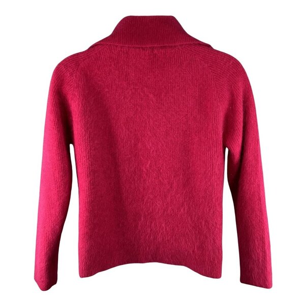 Vintage VENESHA Womens L 80% Angora Fuzzy Fuchsia Zip Sweater Jacket Old Money - Picture 2 of 16
